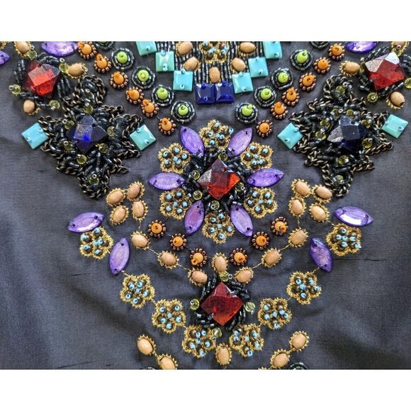 TIBI NY Charcoal Gray 100% Silk Jewel Embellished Cap Sleeve Mini Dress Size 4 - Picture 3 of 10